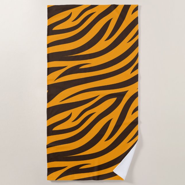 Tiger Stripe schwarz Orange Wildtier Hautmuster Strandtuch (Vorderseite)