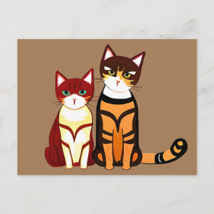 Tiger Striped Cat und Ginger Kitten Postkarte