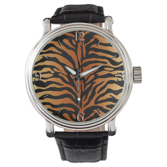 Tiger Stripes Animal Print, Amber, Black & Tan Armbanduhr (Vorderseite)