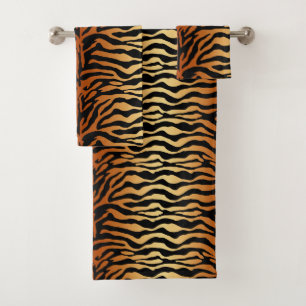 Tiger Stripes Animal Print, Amber, Schwarz und Tan Badhandtuch Set