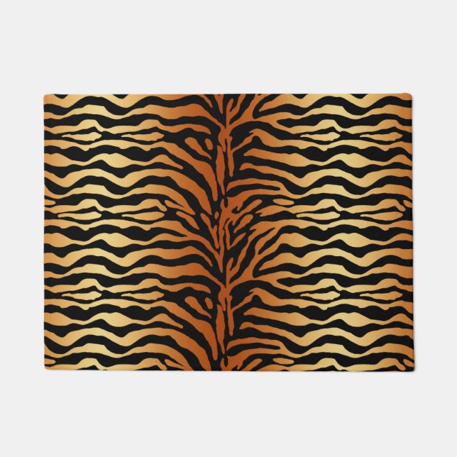 Tiger Stripes Animal Print, Amber, Schwarz und Tan Fußmatte (Vorderseite)
