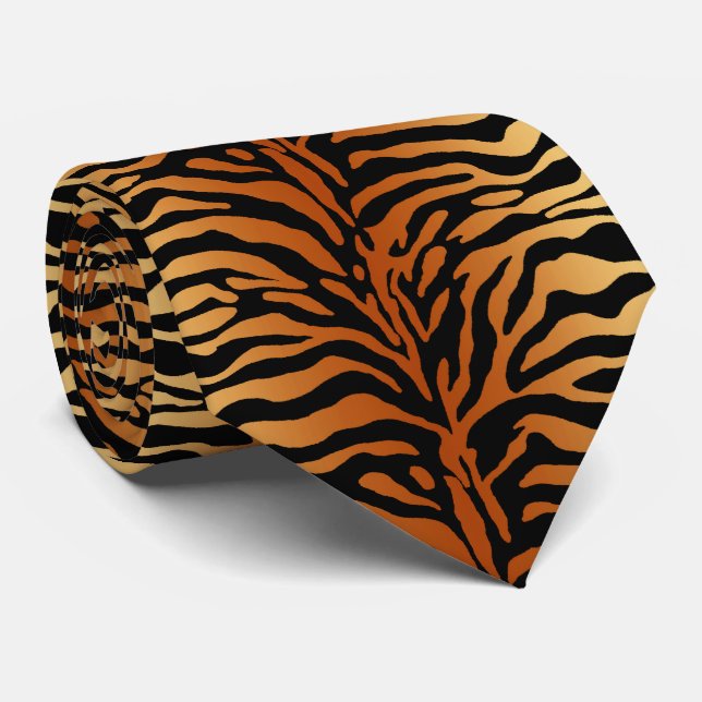 Tiger Stripes Animal Print, Amber, Schwarz und Tan Krawatte (Gerollt)