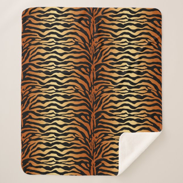 Tiger Stripes Animal Print, Amber, Schwarz und Tan Sherpadecke (Vorderseite)