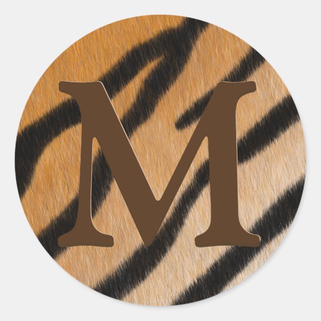Tiger Stripes Animal Print Mahogany Monogram Runder Aufkleber (Vorderseite)