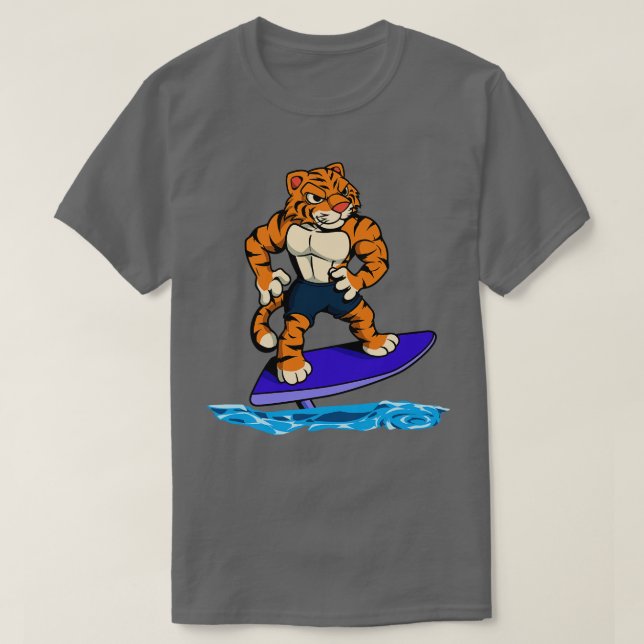 Tiger Surfbrett auf der Tragflächenplatte T-Shirt (Design vorne)