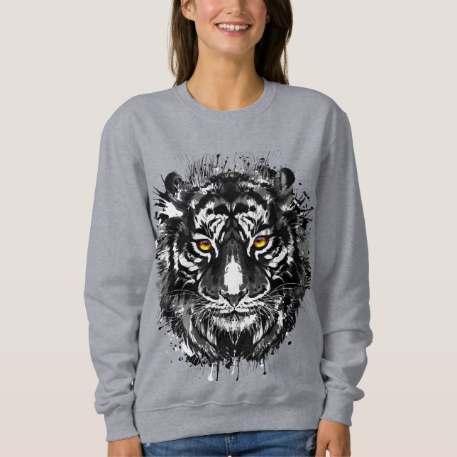 Tiger Sweatshirt | Schwarzer und Weißer Tiger Zeic (Vorderseite)