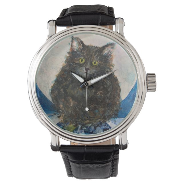 Tiger Tabby Cat Moon Night Maureen Girard Armbanduhr (Vorderseite)