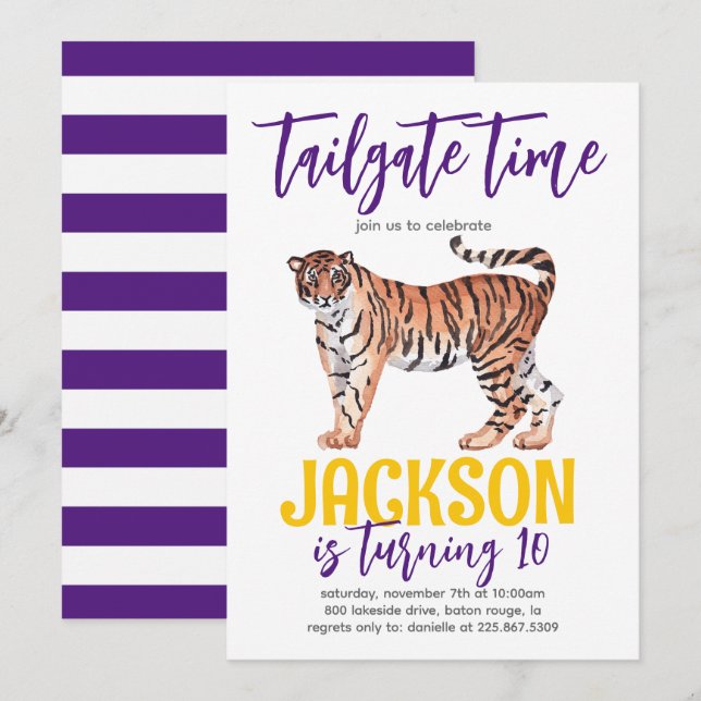 Tiger Tailgate Birthday Invite Einladung (Vorne/Hinten)