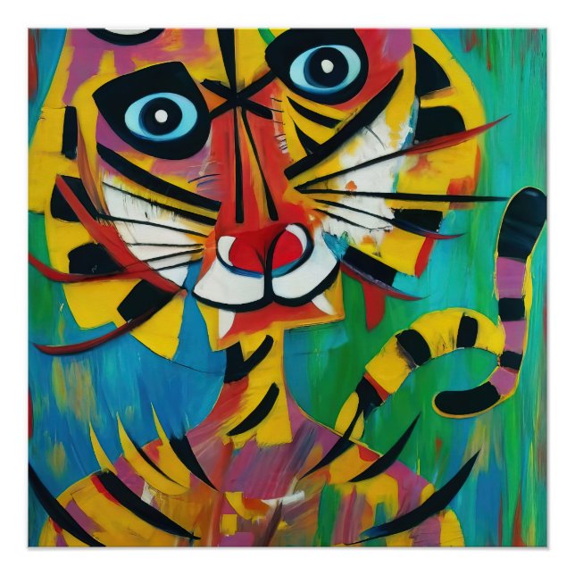 TIGER TANGO Whimsical Untamed Jungle Cat Painting Poster (Vorderseite)