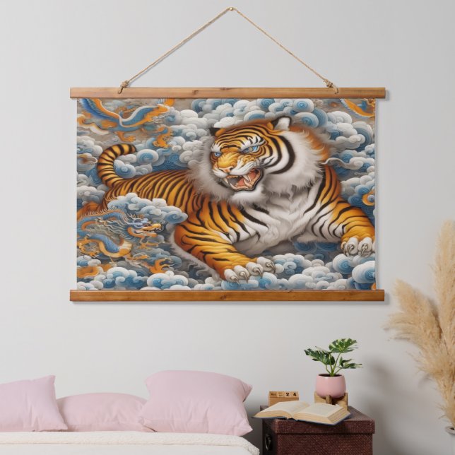 Tiger Tapestry Wandteppich Mit Holzrahmen (Schlafzimmer)