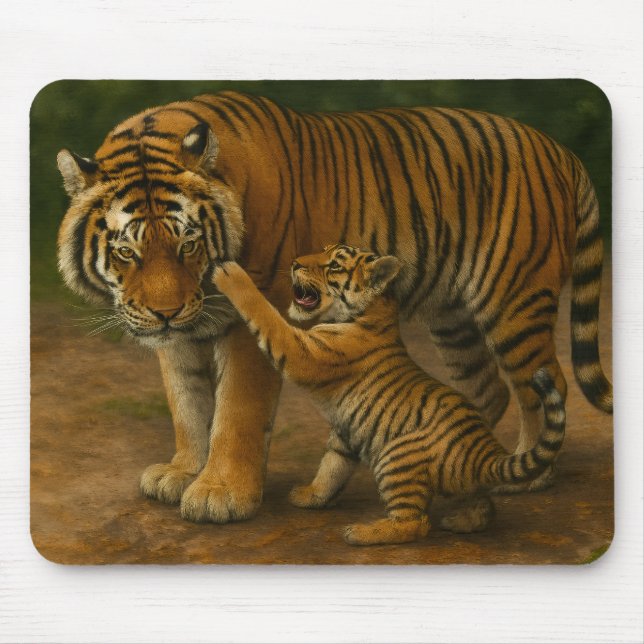 Tiger-Tenderness - Eltern und Küken im Wald Mousepad (Vorne)