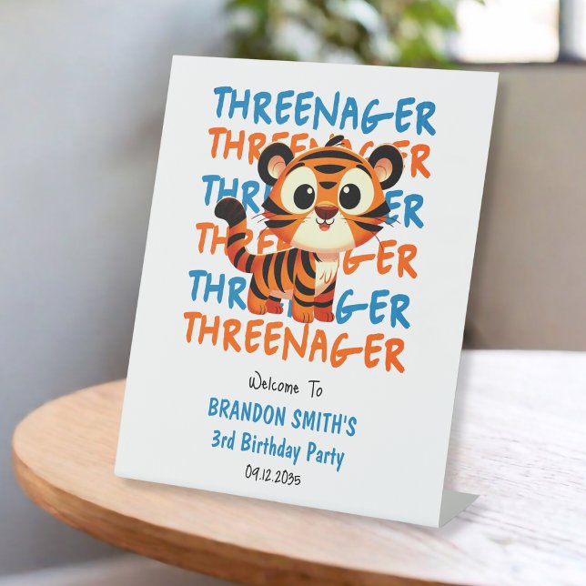Tiger Threenager Junge 3. Geburtstag Party Willkom Sockelschild (Tiger Threenager Boy 3rd Birthday Party Welcome Pedestal Sign
)