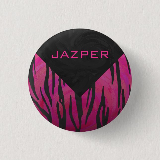 Tiger Tiger Hot Pink und Schwarz Print Muster Button (Vorderseite)