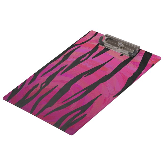 Tiger Tiger Hot Pink und Schwarz Print Muster Klemmbrett (Schrägansicht)