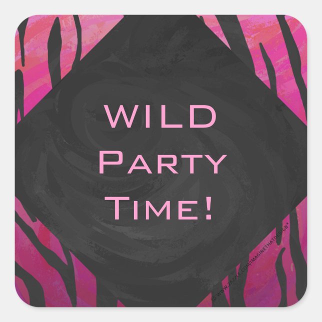 Tiger Tiger Hot Pink und Schwarz Print Muster Quadratischer Aufkleber (Vorderseite)