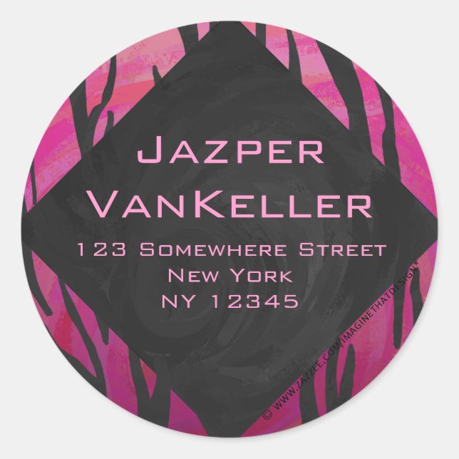 Tiger Tiger Hot Pink und Schwarz Print Muster Runder Aufkleber (Vorderseite)