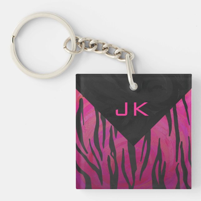 Tiger Tiger Hot Pink und Schwarz Print Muster Schlüsselanhänger (Vorderseite)