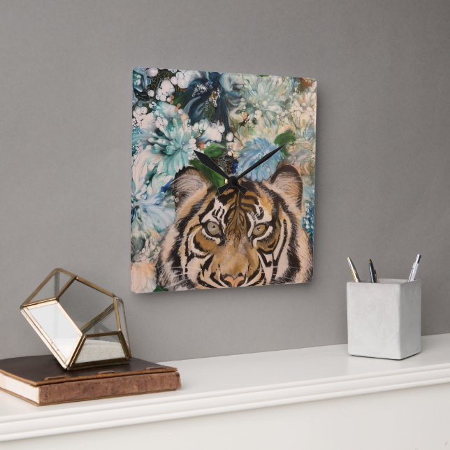 Tiger Time Quadratische Wanduhr (Büro)