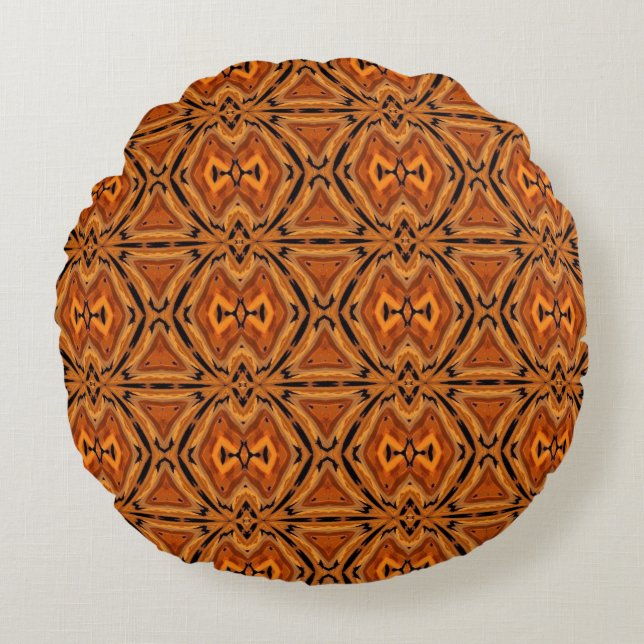 Tiger Tribal Moderne Abstrakt Geometrie Rundes Kissen (Vorderseite)