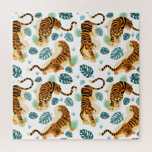 Tiger Tropische Blätter: Vintage Illustration.