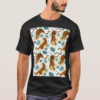 Tiger Tropische Blätter: Vintage Illustration. T-Shirt