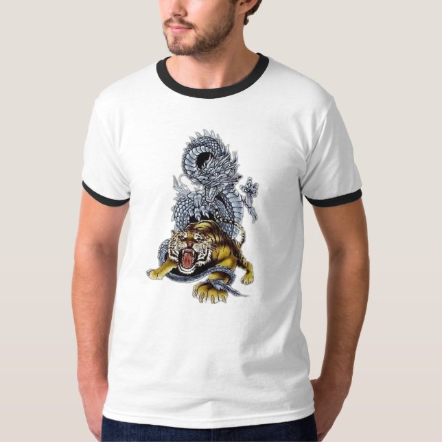 Tiger u. Drache-Kampf T-Shirt (Vorderseite)