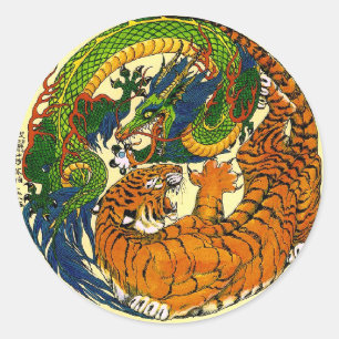 Tiger u. Drache Yin Yang Runder Aufkleber