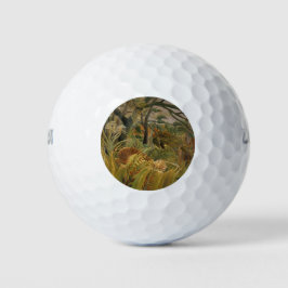 Tiger überrascht in einem tropischen Sturm Golfball