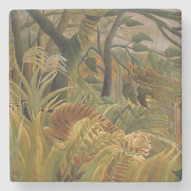 Tiger überrascht in einem tropischen Sturm Steinuntersetzer (Vorderseite)