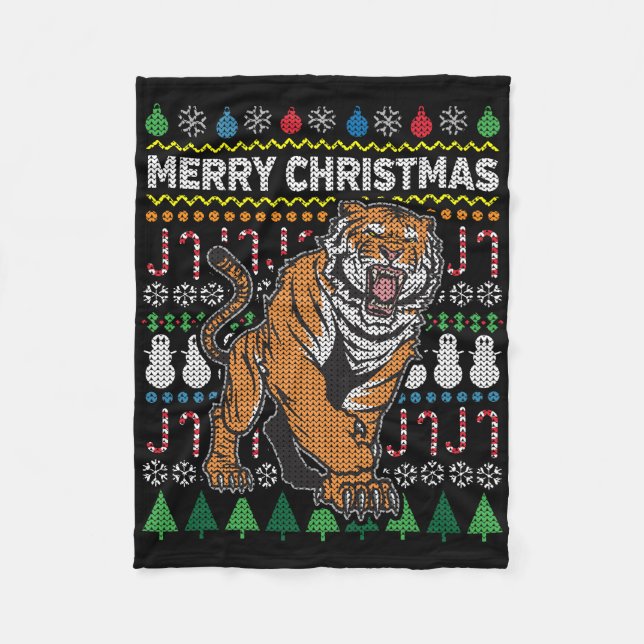 Tiger Ugly Christmas Sweater Wildlife Series Fleecedecke (Vorderseite)