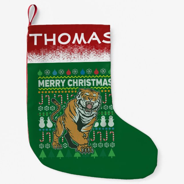 Tiger Ugly Christmas Sweater Wildlife Series Kleiner Weihnachtsstrumpf (Vorderseite)