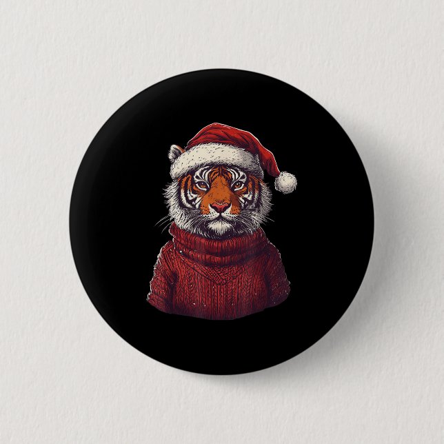 Tiger Ugly Sweater Weihnachtsmannmütze Weihnachten Button (Vorderseite)
