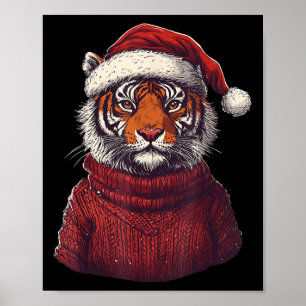 Tiger Ugly Sweater Weihnachtsmannmütze Weihnachten Poster