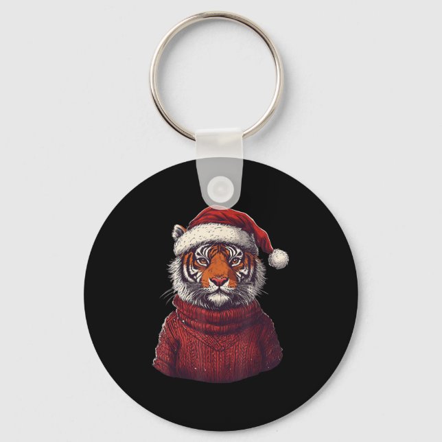 Tiger Ugly Sweater Weihnachtsmannmütze Weihnachten Schlüsselanhänger (Vorderseite)