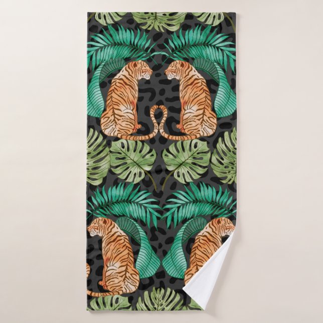 Tiger und Blätter in Aquarellfarben Nahtloses Must Badehandtuch (Badehandtuch)