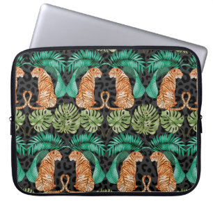 Tiger und Blätter in Aquarellfarben Nahtloses Must Laptopschutzhülle