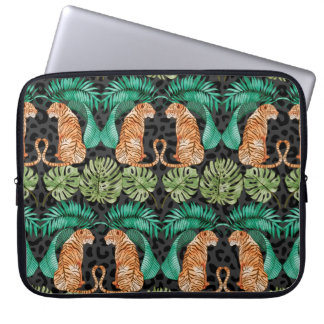 Tiger und Blätter in Aquarellfarben Nahtloses Must Laptopschutzhülle
