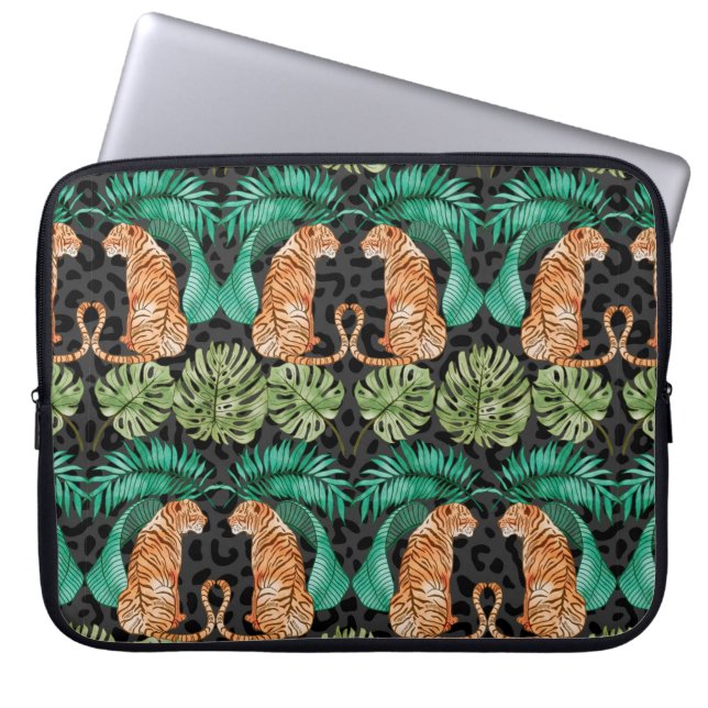 Tiger und Blätter in Aquarellfarben Nahtloses Must Laptopschutzhülle (Vorderseite)