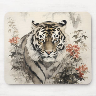 Tiger und Blumen Mousepad