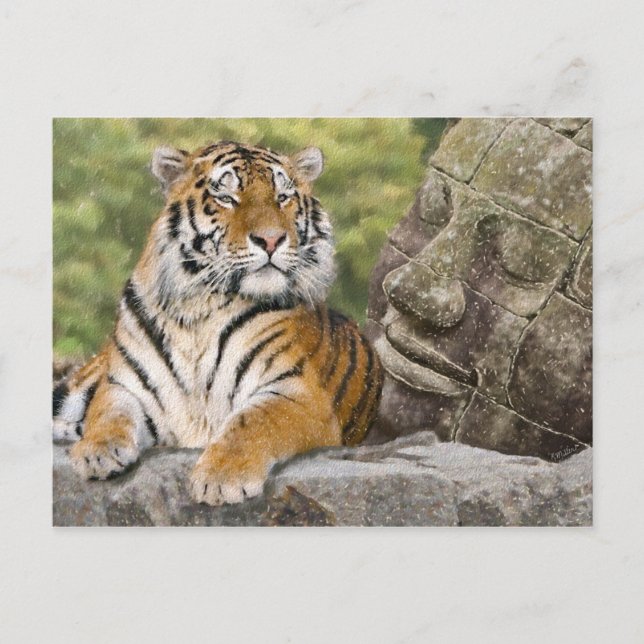 Tiger und buddhistischer Tempel Postkarte (Vorderseite)
