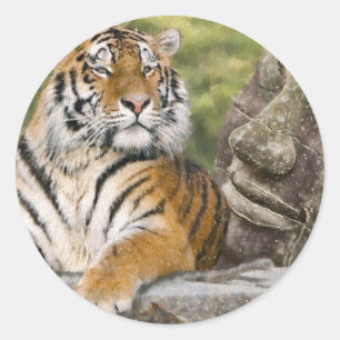 Tiger und buddhistischer Tempel Runder Aufkleber