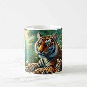 Tiger und Cube in einem üppigen Dschungel Gemälde Kaffeetasse