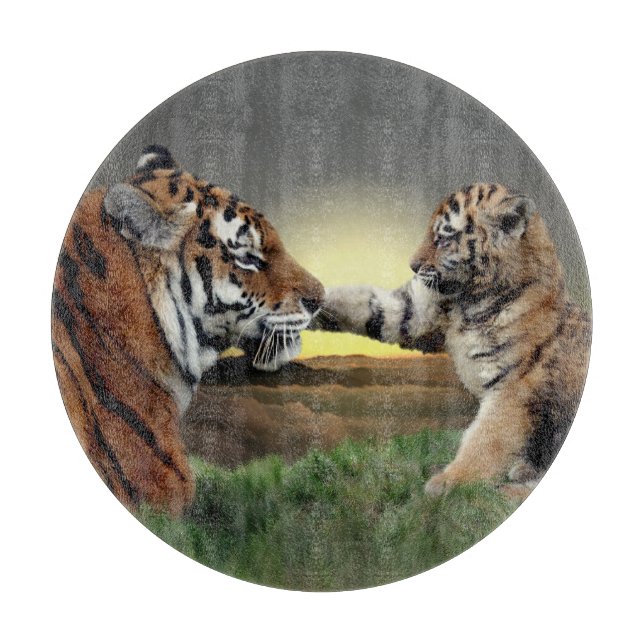 Tiger und Cube Round Glass Cutting Board Schneidebrett (Vorderseite)