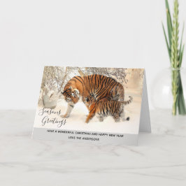 Tiger und Cube Winter Snow Xmas Foto Personalisier Feiertagskarte