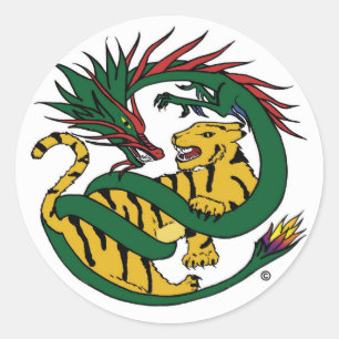 Tiger-und Drache-Anzeigen-Aufkleber Runder Aufkleber