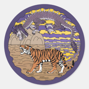 Tiger und Drache Runder Aufkleber