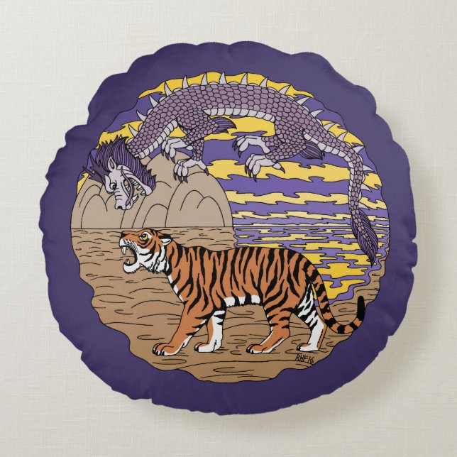 Tiger und Drache Rundes Kissen (Vorderseite)