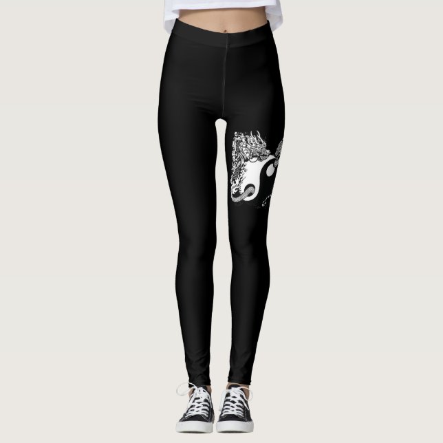 Tiger und Drache, Yin Yang, Moderne Schwarz und We Leggings (Vorderseite)