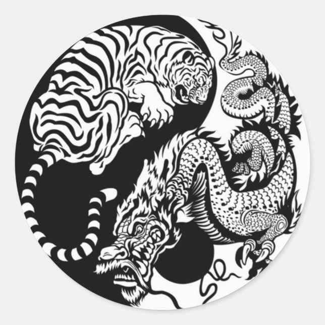 Tiger und Dragon Yin/Yang Runder Aufkleber (Vorderseite)