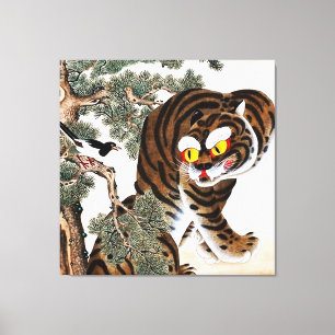 Tiger und Elster Minhwa unter der Kiefer Leinwanddruck